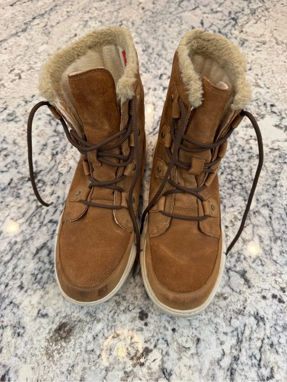 Sorel Explorer Joan Waterproof Suede Boots Brown Faux Fur Women’s 9